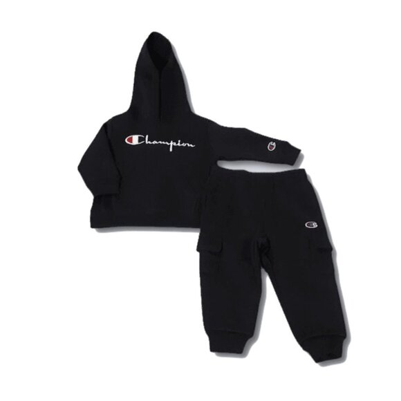 NWT Champion black embroidered logo hoodie & cargo jogger pants bundle set, 18M - Picture 1 of 7